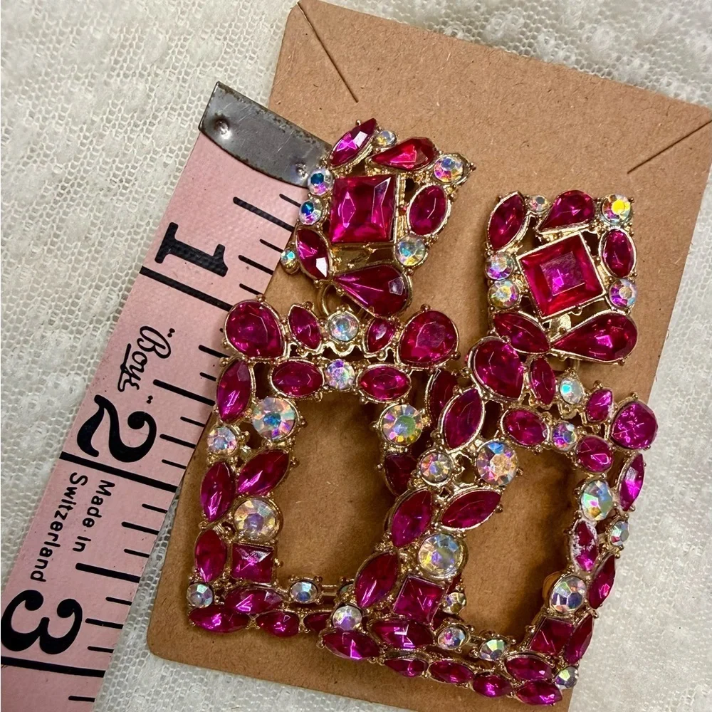 NWT Magenta and diamond tone crystal earrings. Lookfor my new line of earrings!
